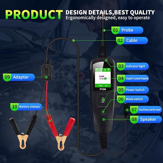Automotive Circuit Tester, 12V 24V Power Probe Kit | 40FT Cable. 6-30V Auto only (No home AC). 0-65V DC/AC sensor LCD. Instantly activate fuses, relays & circuits.