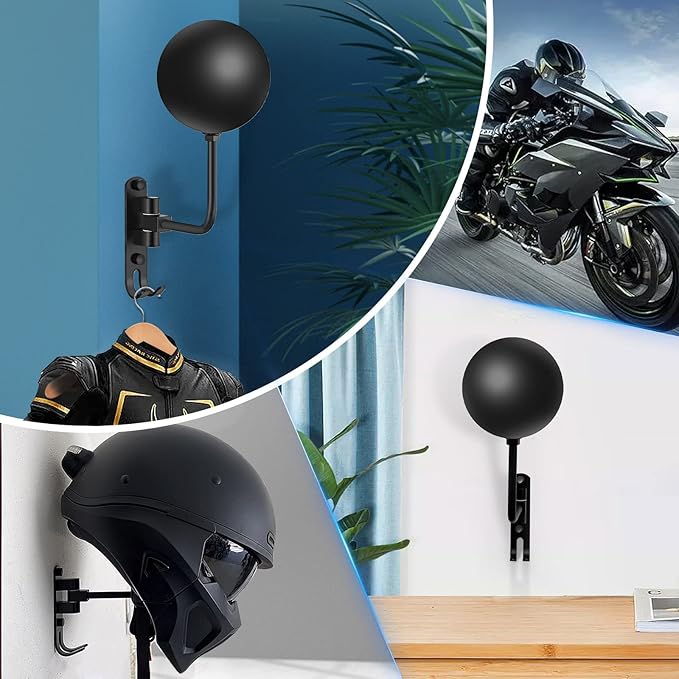 Motorcycle Helmet Rack Wall Mount Bike Helmet Holder Mount Bicycle Helmet Display Hanger Stand with 2 Hooks Motorcycle Accessories for Baseball Rugby Helme