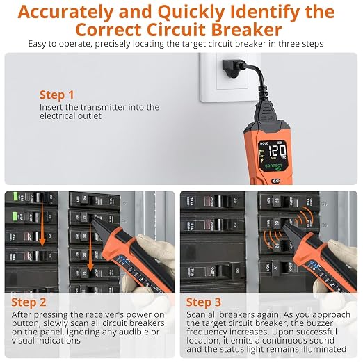 Proster Circuit Breaker Finder - Electrical Circuit Tracer with LCD Display and GFCI Outlet Tester, NCV Voltage Detector & Flashlight, All-in-One Electrical Tracer Kit for 90-135V AC (US Standard)