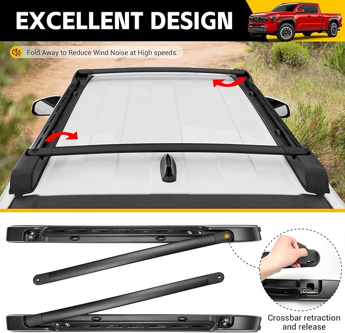 260lbs Heavy Duty Roof Rack Cross Bars Fit for 2024 2025 Toyota Tacoma Double Cab 4 Door, Aluminum Roof Rails Crossbar Cargo Carrier Pickup Accessories
