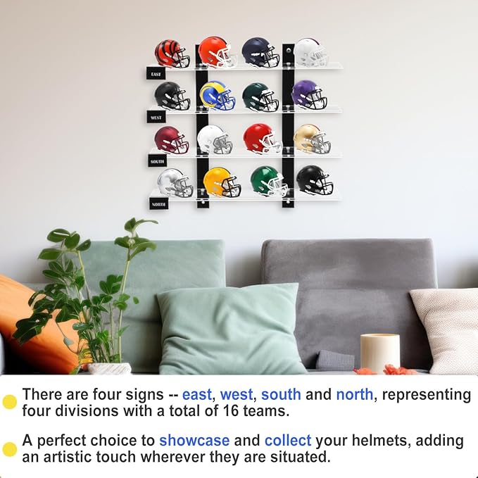 Colingmill 2 Pcs Mini Football Helmet Display Racks Wall Mount Pocket Helmet Storage Acrylic Clear Baseball Stand Display Rack Ideal Gift for Sports Enthusiast, 11.81 x 9.84 x 3.15 Inches