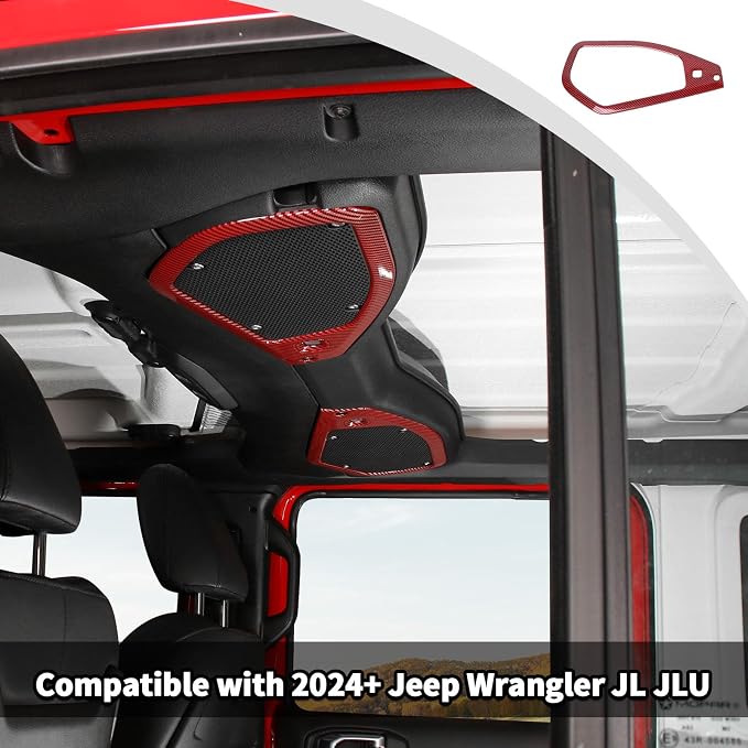 JWWY for Jeep JL Speaker Audio Trim Top & A Pillar Cover Trim for 2024-2025 Jeep Wrangler JL JLU & Gladiator JT Accessories ABS 4PCS Red Carbon Fiber