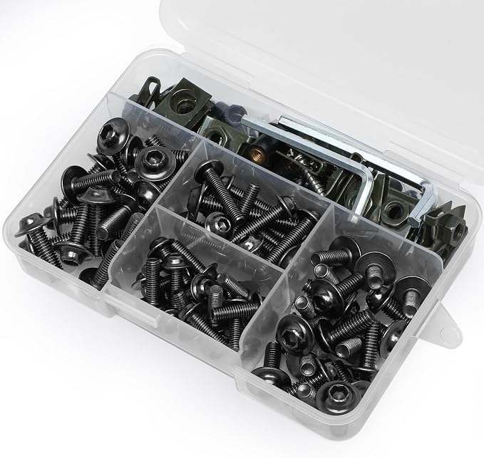Titanium Motorcycle Fairing Bolt Kit 177Pcs, M5 M6 Stainless Steel Windscreen Screws Fastener Clips Universal Fit for Sportbike Kawasaki Suzuki Honda Yamaha BMW Ducati GSXR Motorcycle
