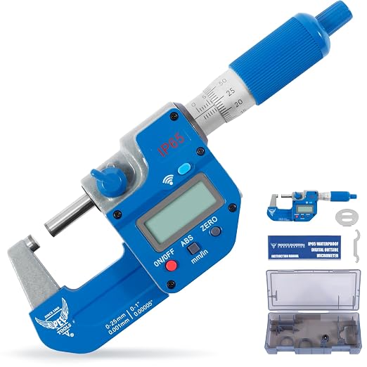 PEC Tools Bluetooth Absolute Digital Micrometer 0-1"/25mm, IP65 Oil & Splashproof, Bluetooth High Accuracy Measuring Tool with LCD Display with Inch/Metric Conversion