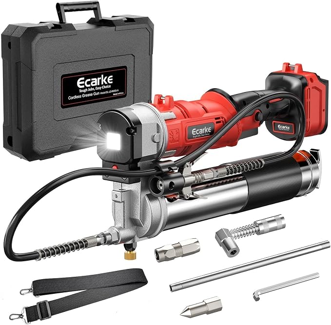 Ecarke Cordless Grease Gun Compatible with Milwaukee 18V Battery, 12000PSI Max Electric Grease Gun, Dual Pistol & in-Line Grip, Works with Bulk & Cartridge Grease, 39" Hose & 4 Couplers (Tool Only)