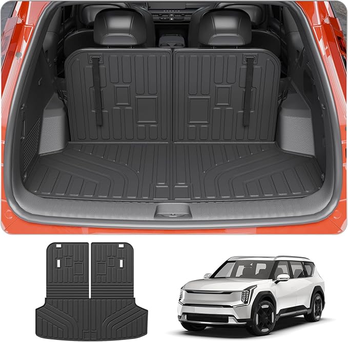 Cargo Mat Compatible with 2024 2025 2026 Kia EV9 Trunk Mat Cargo Liner TPE All Weather Back Seat Cover Protector 3rd Row Trunk Liner 2024 Accessories (6&7 Seats, Trunk Mat with Backrest Mats)