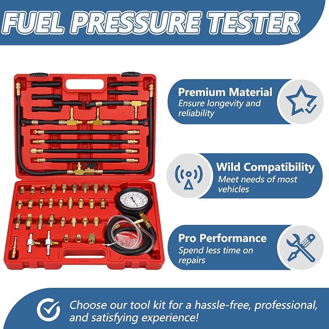 Pro Fuel Injection Pressure Tester Kit Fuel Pressure Gauge Fuel Pressure Test Kit 0-140 PSI with 9.49,7.89,6.30 Fuel Line Fittings