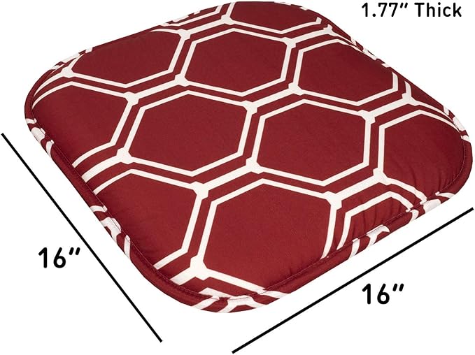 Sweet Home Collection Chair Cushion Memory Foam Pads Honeycomb Pattern Slip Non Skid Rubber Back Rounded Square 16" x 16" Seat Cover, Mirage Wine/White, 4 Pack