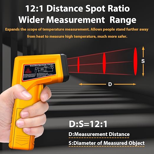 FKM Infrared Thermometer Gun Non-Contact Laser Temperature Gun,-58°F~986°F(-50°C~530°C) AdjustableEmissivity,Digital Thermometer Gun for Cooking,Oven,Griddle,Automotive,HVAC,Industrial,Not for Human