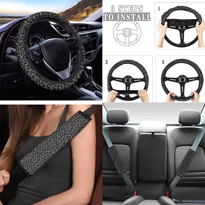 Tupalatus Spotted Print Car Seat Covers Set of 9,Car Hand Brake Cover,Gear Shift Knob Cover,Seat Belt Pads,Car Coaster,Steering Wheel Cover Universal Fit for Car Truck SUV
