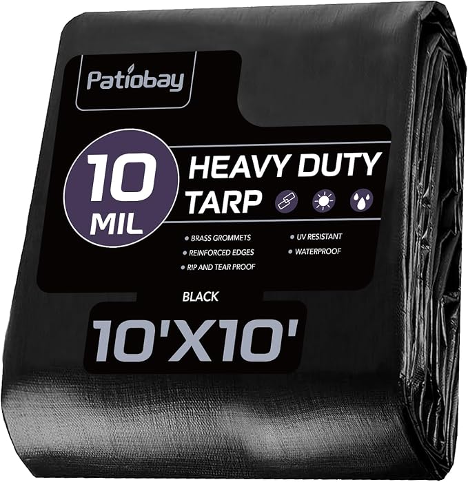 Tarp 10x10FT, 10 Mil, Heavy Duty Waterproof Tarps with Grommets Every 23.6", 420D Thick Plastic Tarp, UV Resistant, Tear & Fade Resistant, Reinforced Edges for Outdoor Pool, Camp, Tent