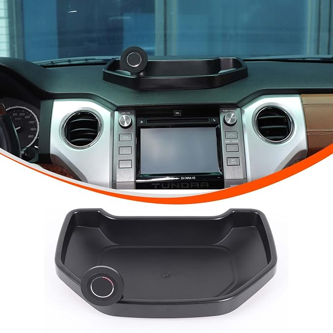 Fit for Toyota Tundra 2007-2021 Car Dash Center Console Table Storage Tray,Instrument Organizer ABS Black Materials Anti-Slip Backing Accessories (with C Style Mobile Phone Holder)