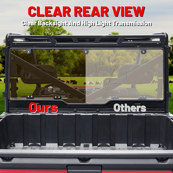 StarknightMT Tinted Rear Window Compatible with Polaris Ranger XP 1000 / 1000 (2017-2026), Polycarbonate Back Windshield Fits Ranger XP 900 / Crew (2013-2019), Quick-Turn Knob Install