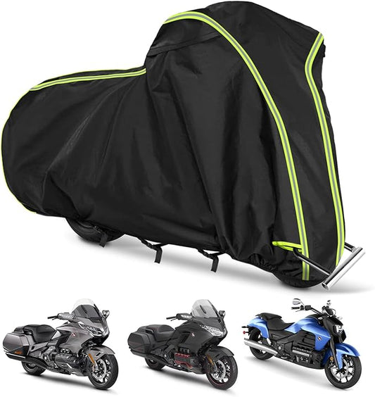 Motorcycle Cover for Honda GL1500 GL1800, Honda Gold Wing 2001-2023 with Side Trunk, All Weather Outdoor Black Protective Cover with Reflective Strips,Vent Holes and Lock Holes (Without top Box)