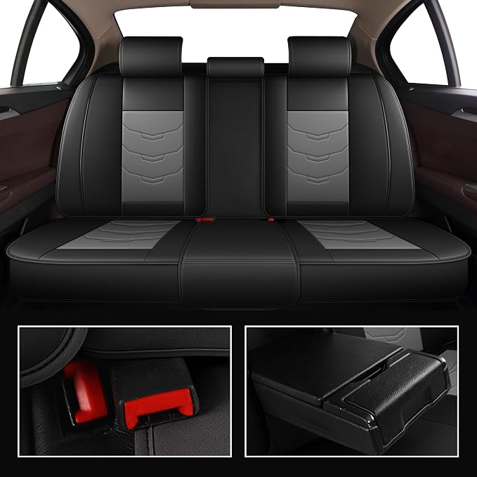 Car Seat Covers Fit for Ford Fusion 2010-2020 Full Set Luxury Leather Seat Cushion Waterproof Automotive Seat Protectors(5 Seat,Black&Grey)