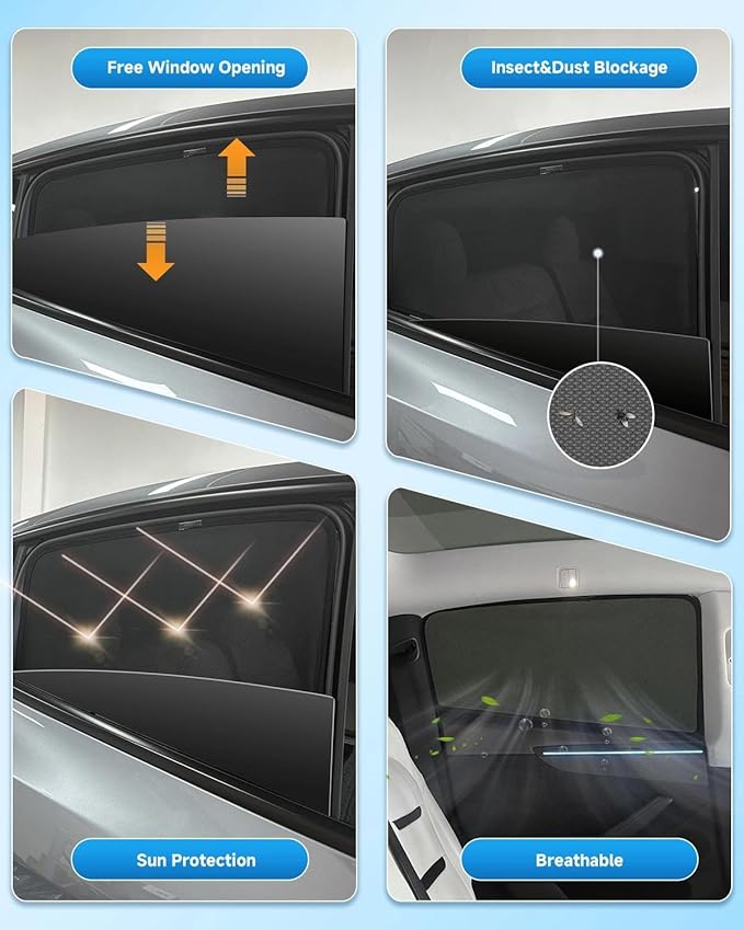 Car Window Shade for Toyota 4 Runner 2011-2023,2 Pack UV & Glare Protection, Breathable Privacy Screen, Insect & Bug Blocker Magnetic Mesh Side Rear Sun Shades for Baby Camping, Napping & Travel
