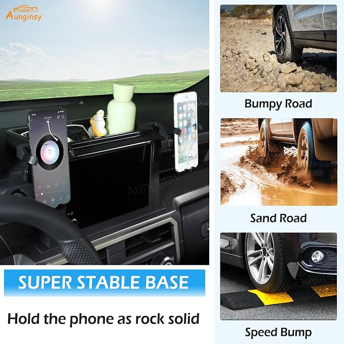 Car Center Console Dash Storage Tray With Phone Mount Compatible with Toyota Tacoma 2024 2025 2026, Dashboard Organizer Tray Mobile Phone Holder Storage Box Insert Accessories, Only Fit 8-inch Screen