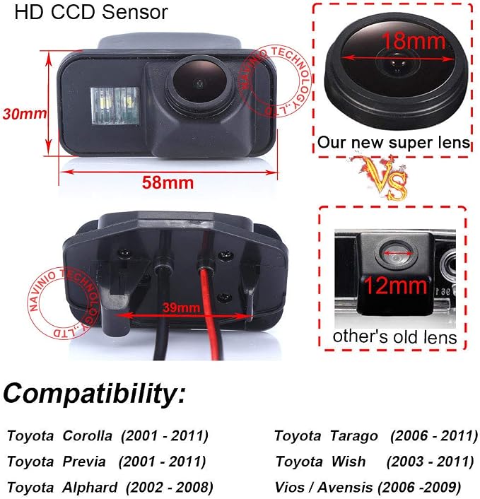Super Pro HD Waterproof Car Rear View Backup License Plate Light Camera Night Vision, Replacement for Toyota Corolla/Tarago/Previa/Wish/Aiphard/Vios/Avensis