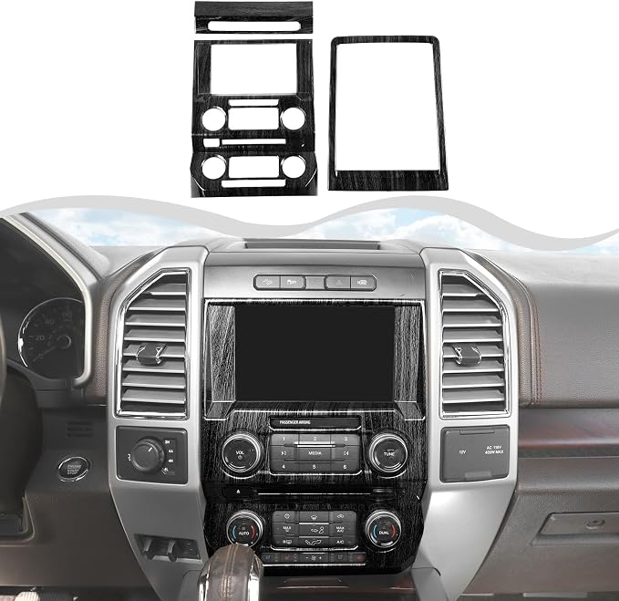 3Pcs Interior Trim Kit Fit for F150 2015-2020, Central Control Navigation Panel/Emergency Light Control Switch/Storage Compartment Decorative Frame (Black)