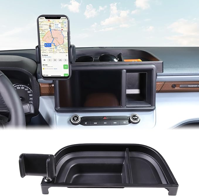 Aunginsy Center Console Dash Storage Tray Compatible with Ford Maverick 2022 2023 2024 Dashboard Multi-Functional Phone Holder Storage Box Organizer Tray Insert with Mobile Phone Mount Accessories