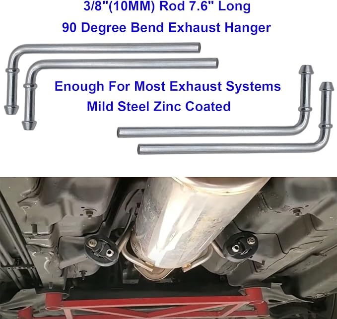 32PCS Heavy Duty Exhaust Hanger Rod Set 3/8"(10MM) Rod 90°7.6" Long & Straight 10" Long Exhaust Muffler Hanger Mild Steel Zinc Coated 2 Hole 4 Hole Insulator Mount Car Automotive Replacement