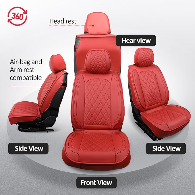 MIROZO Seat Covers Full Set,Leather Car Seat Covers Breathable Car Seat Protector Waterproof Automotive Vehicle Cushion Cover Universal for Most Sedan, Truck and SUV (Full Set, Wine Red)