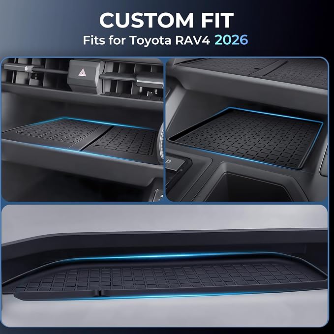 Wireless Charging Protective Mat & Center Console Storage Protective Mat & Passenger Storage Organizer Mat for Toyota RAV4 2026, Interior Accessories Anti-Slip Cover Pad for 2026 RAV 4, Black
