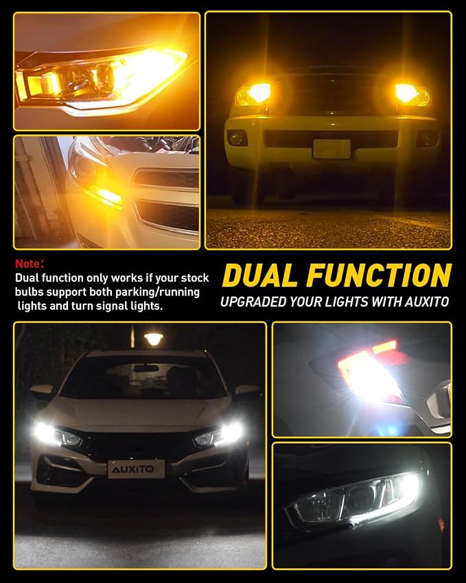 AUXITO CANBUS 1157 Switchback LED Bulbs 2357 2057 7528 BAY15D Dual Color Amber/White Anti Hyper Flash Built-in Resistor Error Free Turn Signal Lights and DRL/Parking Lights, Pack of 2