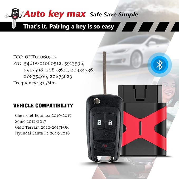 2 Programmable Keyfob Scanner Tool, Replacement Car Keys Fob and DIY Programmer Kit for Chevy Cruze Camaro Equinox Impala Malibu Sonic OHT01060512