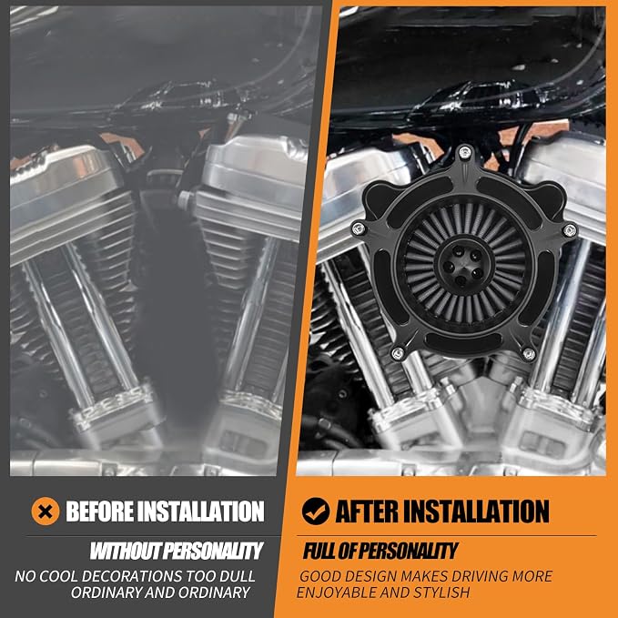 Air Cleaner Filter Aluminum Fit for Harley Touring Road King Street Glide Softail Sportster Dyna (Black Housing Grey Element, C For Touring 08-16,Softail 16-17,Trike 08-16)