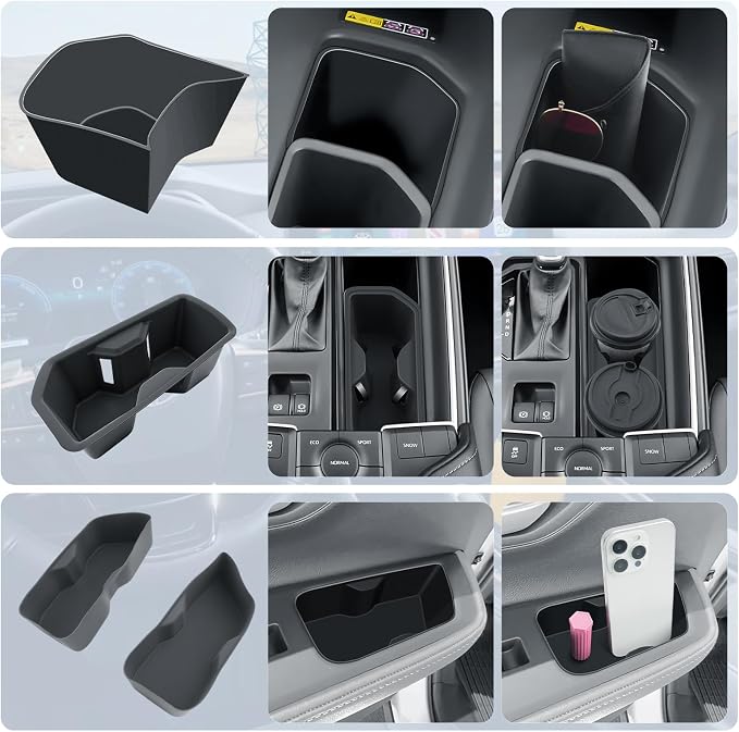 BIBIBO 4 Pack for 2025 2026 Grand Highlander Silicon Central Control Organizer 2024-2026 Toyota Grand Highlander/2025 2026 Grand Highlander Hybrid Control Insert Cup Holder+Rear Door Side Storage Box