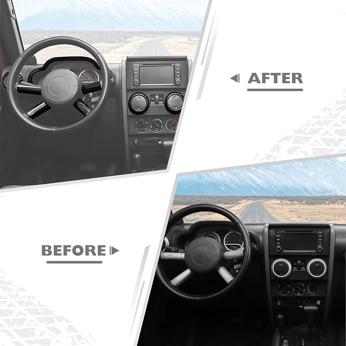 JeCar 10pcs for Jeep Wrangler Interior Trim Kit Carbon Fiber Interior Accessories for 2007-2010 Jeep Wrangler JK JKU Sahara Sport Rubicon & Unlimited
