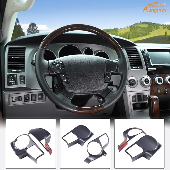 Aunginsy Central Control Steering Button Frame Trim Compatible with Toyota Tundra/Sequoia 2007-2013 Center Console Steering Button Panel Protection Cover Decorative Sticker Interior Accessories