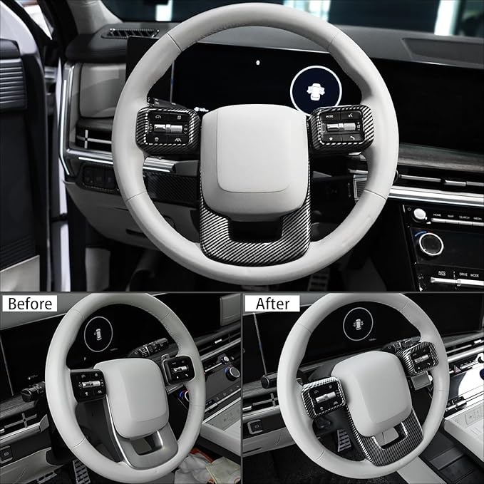 ABS Car Steering Wheel Frame Cover Steering Wheel Button Panel Protection Frame Molding Trim Compatible with Hyundai Santa Fe 2024-2026 Accessories(Carbon Fiber Style)