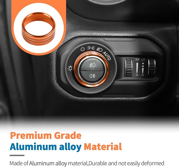 JeCar for Jeep Wrangler JL & Gladiator JT Window Switch Button Knob Cover Trim Kit, Orange Aluminum Interior Decoration Accessories (2018–2024 2025+), 8pcs