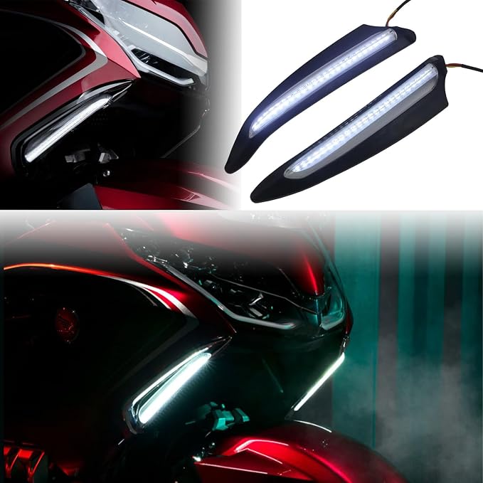 Motorcycle LED Lights Vent Trim Turn Signal Led Lighted Fits for Honda Goldwing GL1800 F6B 2018 UP 2019 2020 2021 Motorbike NAV Lighting with 48000 Wiring Harness (Black)