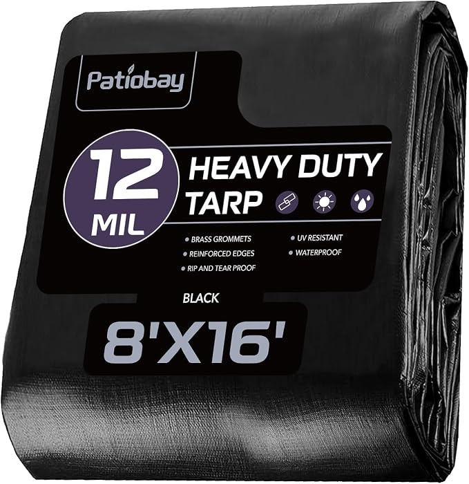 Tarp 8x16FT, 12 Mil, Heavy Duty Waterproof Tarps with Grommets Every 23.6", 420D Thick Plastic Tarp, UV Resistant, Tear & Fade Resistant, Reinforced Edges for Outdoor Pool, Camp, Tent