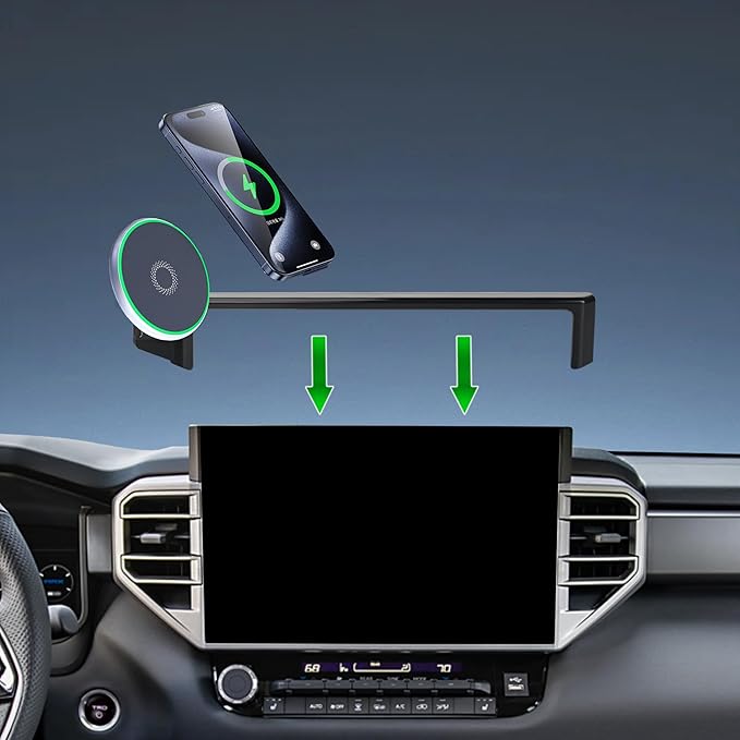 Car Phone Holder for 2022-2026 Toyota Tundra/2023 2024 2025 2026 Toyota Sequoia Accessories 15W Fast Wireless Charger Screen Fixed Clip Cell Phone Mount Hands-Free 360 ° Rotation(14 Inch)