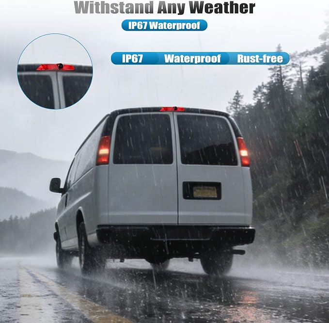 Car Brake Light Backup Camera for Chevrolet Chevy Express Van/GMC Savana Van 2003-2017|IP67 Waterproof Reversing Camera with 140°Wide Angle|IR Night Vision,Rear View Reverse Parking Camera