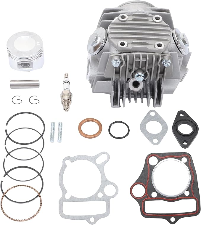 WOOSTAR 52.4mm Complete Cylinder Head 66mm Valves with Pistons and Gaskets Replacement for 4 Stroke Chinese Taotao Coolster 110cc Engine ATV Go Kart Dirt Bike