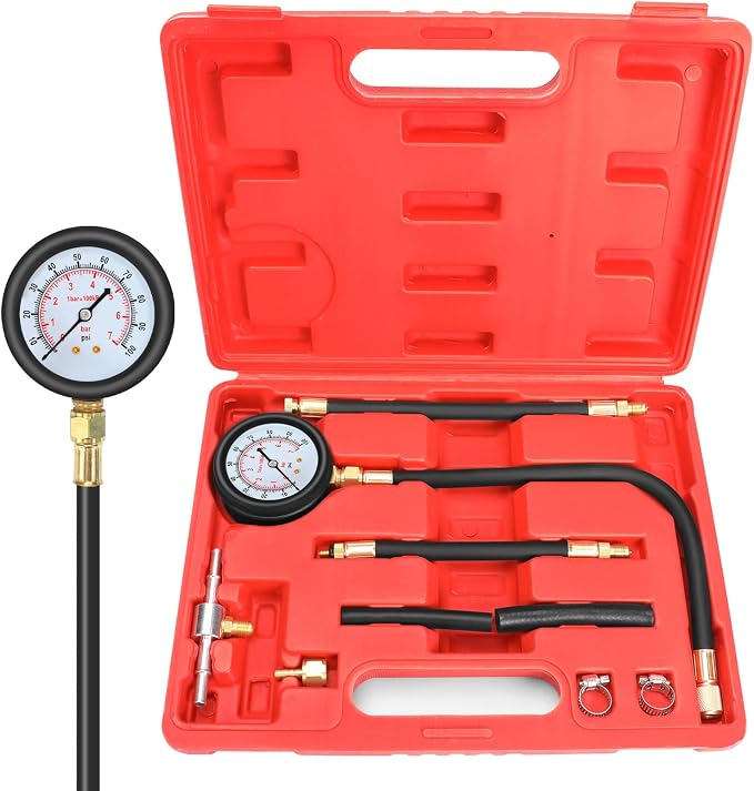 BETOOLL Fuel Pressure Test Kit - Fuel Pressure Gauge - 0-100PSI Fuel Injection Pump Pressure Tester Gauge Kit for Car, Motorcycle, Truck, RV, SUV, ATV