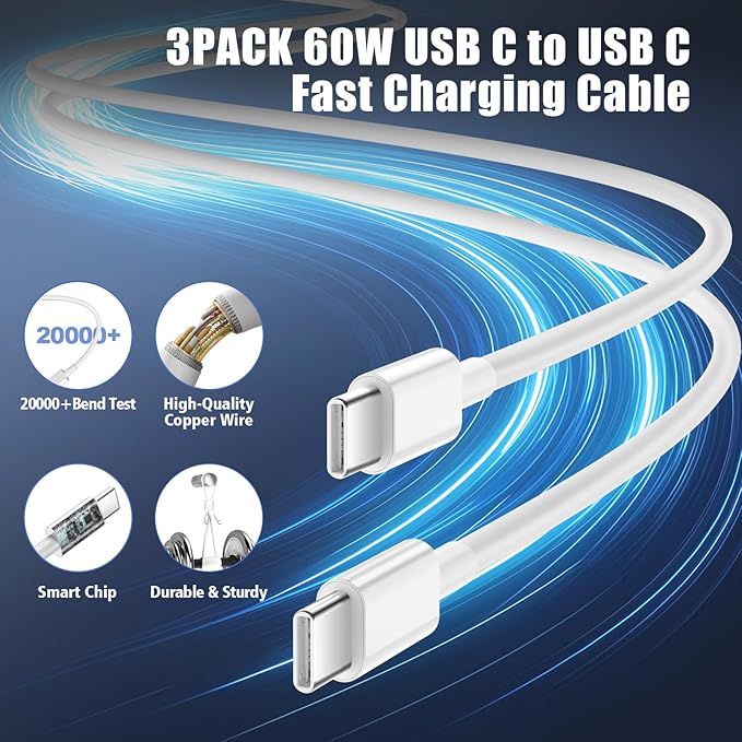 iPhone 15 16 17 Pro Max Charger Fast Charging,3 Pack 45W Dual Port USB C Charger Block with 3/6/10FT Long Type C Charging Cable for iPhone 17/17 Air/17 Pro Max/17 Pro/16/15 Pro Max/Pro/Plus/iPad Pro
