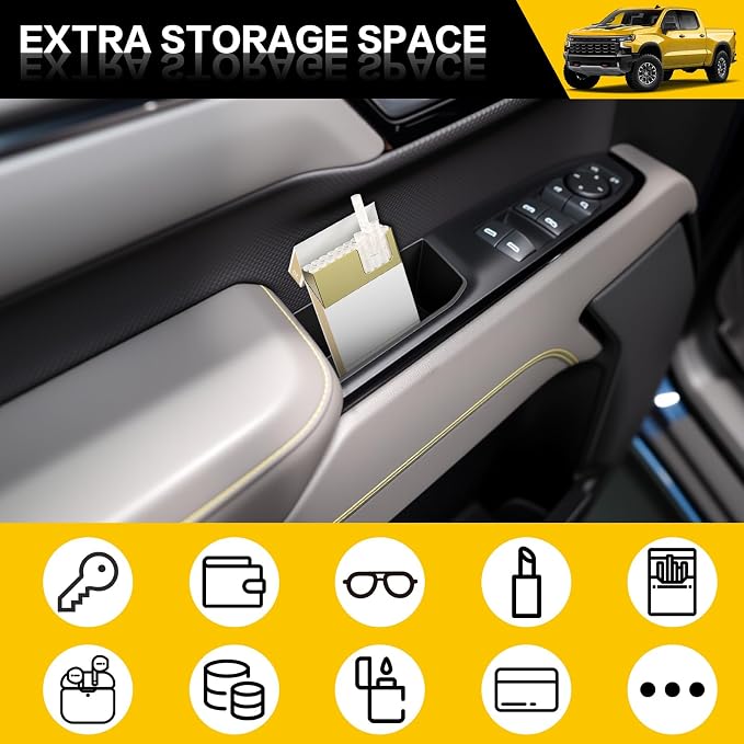 4PCS Door Handle Organizer for 2022-2025 Chevy Chevrolet Silverado/GMC Sierra Front & Rear Door Side Storage Box Phone Pocket Tray Inserts Accessories
