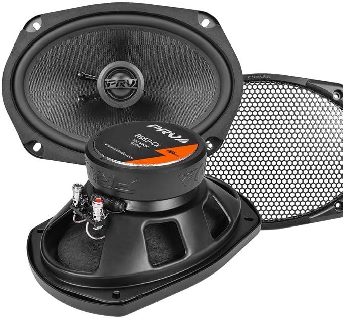 PRV AUDIO 6x9 Inch 2-Way Car Coaxial Speakers 200 Watts per Pair 4 Ohm RS69-CX, Premium Speaker Built-in Neodymium Tweeters with Grill Included - Great for Car Stereo Sound System (Pair)