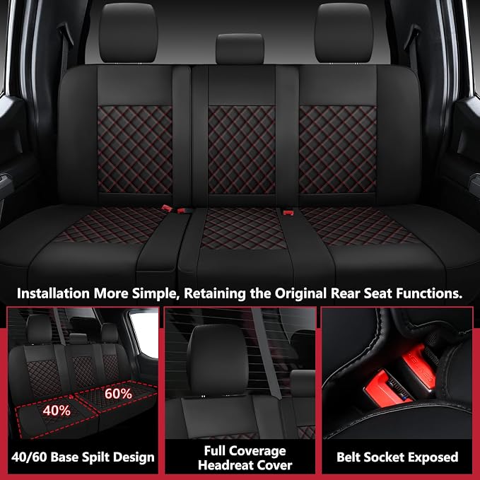 F150 Seat Covers 2015-2026 Full Set, Truck Interior Sets with Lumbar Support Custom Fit for Ford F150 2015-2026, F250/F350/F450 2017-2026 Super Duty Crew Cab XLT XL Lariat Platinum, BlackRed