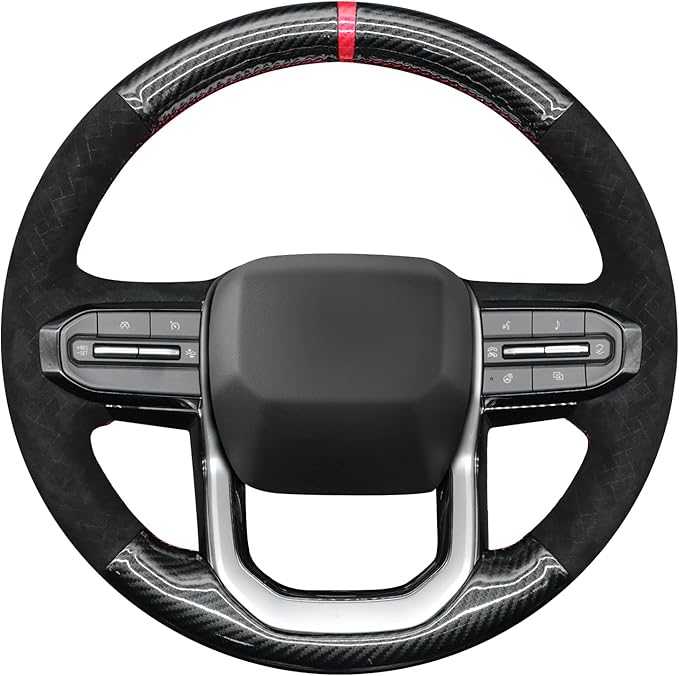 MEWANT Hand Stitch Shiny PU Carbon Fiber Embossed Athsuede Steering Wheel Cover for Chevy Colorado ZR2 Bison 2023-2024