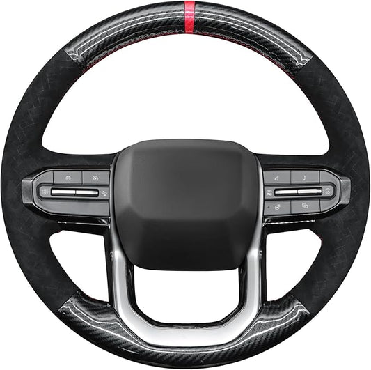 MEWANT Hand Stitch Shiny PU Carbon Fiber Embossed Athsuede Steering Wheel Cover for Chevy Colorado ZR2 Bison 2023-2024