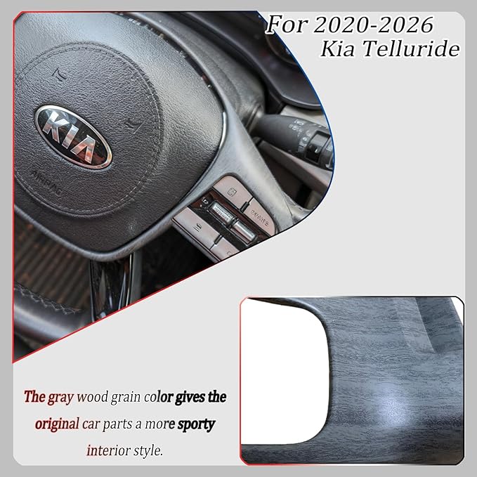 Steering Wheel Button Cover, for Kia Telluride 2020 2021 2022 2023 2024 2025 2026,Steering Wheel Button Panel Protection Frame Molding Trim - Gray Wood Grain(Style A)