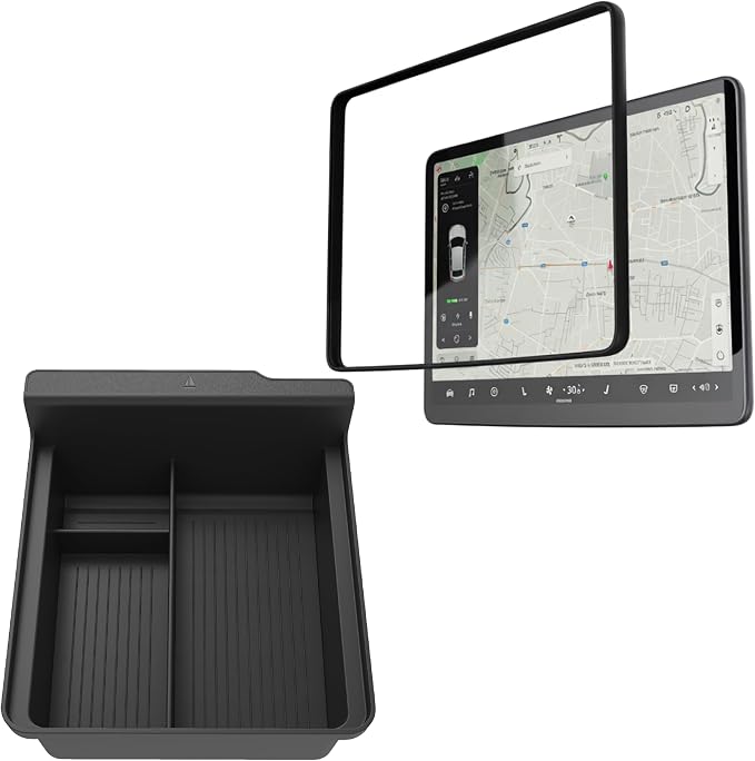 TUDIA Center Console Tray for Tesla Model 3 (2021-2023) / Model Y (2021-2024) + 2-in-1 Snap-On Tempered Glass 15" Screen Protector Case for Model 3 (2021–2023) & Model Y (2020–2024) Bundle Set