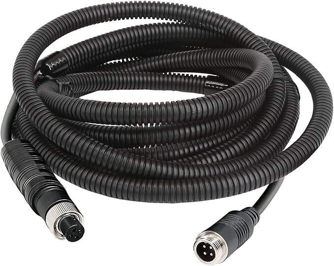 4 Pin Camera Cable with Corrugation Tube Cover, Aviation Extension, 4 Pin Video Cable for Backup Camera Rear View System RV Truck Trailer Bus Car Waterproof (10FT/3M)